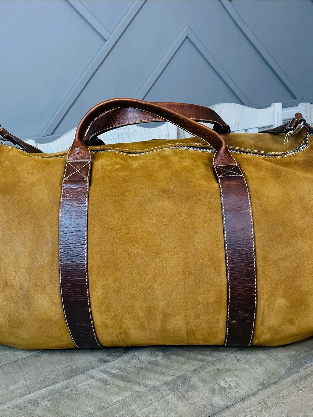 VTG Geno D'Lucca Large Suede Leather Duffle Bag Travel Weekender Luggage Brown